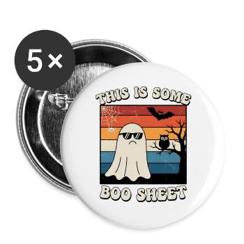 Geist mit cooler Sonnenbrille Halloween Boo Sheet - Buttons groß 56 mm (5er Pack) - Weiß - Vorne