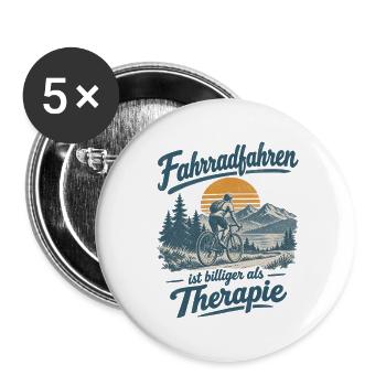 Fahrradfahren statt Therapie Retro - Buttons groß 56 mm (5er Pack) - Weiß - Vorne