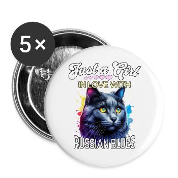 Russisch Blaukatze Mädchen - Buttons groß 56 mm (5er Pack) - Weiß - Vorne