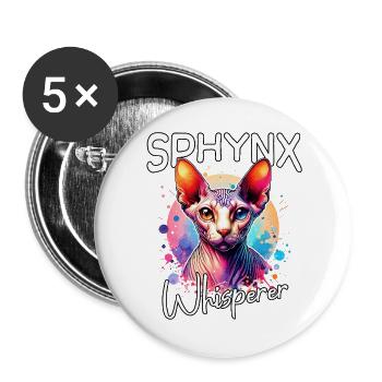 Sphynxkatze Flüsterer - Buttons groß 56 mm (5er Pack) - Weiß - Vorne