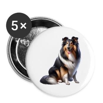 Langhaar Collie Collie - Buttons groß 56 mm (5er Pack) - Weiß - Vorne