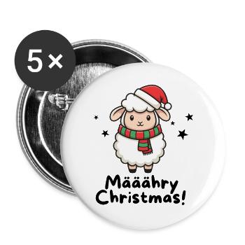Määähry Christmas – Süßes Weihnachtsschaf - Buttons groß 56 mm (5er Pack) - Weiß - Vorne