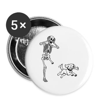 Tja, Scheiße, Skeletthund hat Knochen gestohlen, lustiges Meme - Buttons groß 56 mm (5er Pack) - Weiß - Vorne