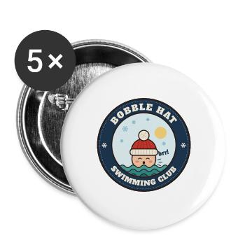 Bobble Hat Schwimmclub, Winter-Wildschwimmen - Buttons groß 56 mm (5er Pack) - Weiß - Vorne