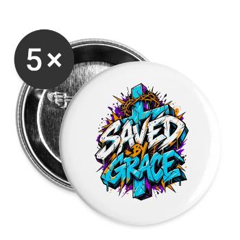 SAVED BY GRACE Graffiti Cross - Buttons groß 56 mm (5er Pack) - Weiß - Vorne