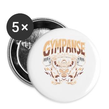 Gympanse Gewichtheber Bodybuilding - Buttons groß 56 mm (5er Pack) - Weiß - Vorne