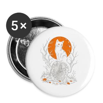 Schwarze Katze auf dem Grabstein im Vollmond - Buttons groß 56 mm (5er Pack) - Weiß - Vorne