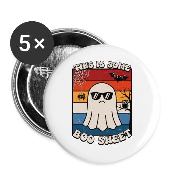 Lustiger Geist mit cooler Sonnenbrille Halloween  - Buttons groß 56 mm (5er Pack) - Weiß - Vorne