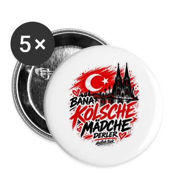 Bana Kölsche Mädche derler – Köln Streetwear - Buttons groß 56 mm (5er Pack) - Weiß - Vorne