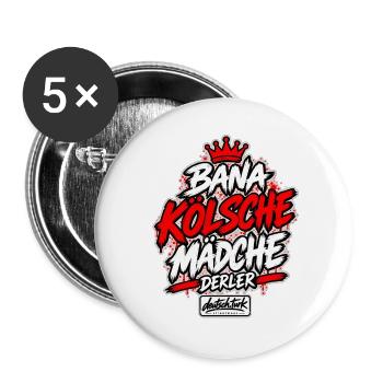Bana Kölsche Mädche derler – Köln - Buttons groß 56 mm (5er Pack) - Weiß - Vorne