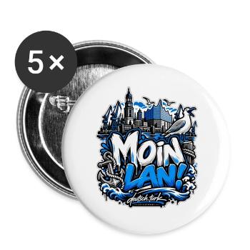 MOIN LAN! – Hamburg Streetwear - Buttons groß 56 mm (5er Pack) - Weiß - Vorne