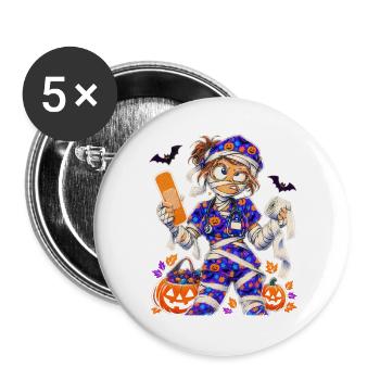 Halloween-Mummy Krankenschwester - Buttons groß 56 mm (5er Pack) - Weiß - Vorne
