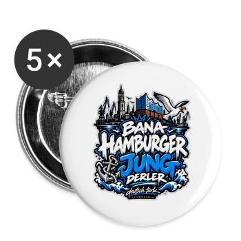 Bana Hamburger Jung derler – Hamburg Streetwear - Buttons groß 56 mm (5er Pack) - Weiß - Vorne