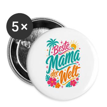 Beste Mama der Welt - Buttons groß 56 mm (5er Pack) - Weiß - Vorne