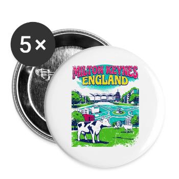 Retro Milton Keynes England Skyline Landmark Art - Buttons groß 56 mm (5er Pack) - Weiß - Vorne