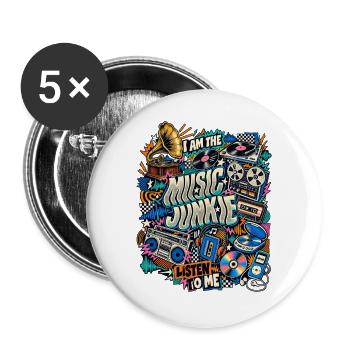 Music Junkie – Retro Musik Collage - Buttons groß 56 mm (5er Pack) - Weiß - Vorne