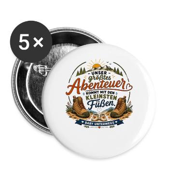 Babyankündigung Wandern Schwangerschaft Abenteuer - Buttons groß 56 mm (5er Pack) - Weiß - Vorne