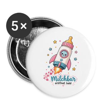 Milchbar Baby Fläschchen Lustiges Baby Motiv - Buttons groß 56 mm (5er Pack) - Weiß - Vorne