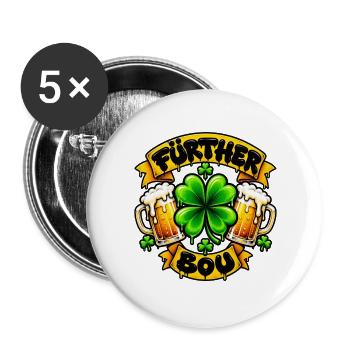 Fürther Bou mit Kleeblatt und Bier - Buttons groß 56 mm (5er Pack) - Weiß - Vorne
