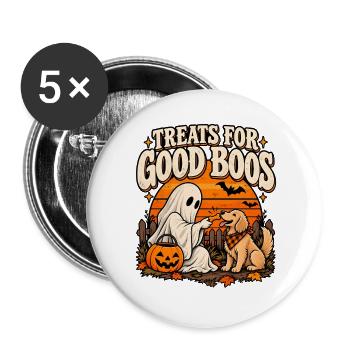 Geist und Hund: Halloween Leckerei - Buttons groß 56 mm (5er Pack) - Weiß - Vorne