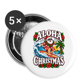 Aloha Weihnachten Surfer Santa - Buttons groß 56 mm (5er Pack) - Weiß - Vorne