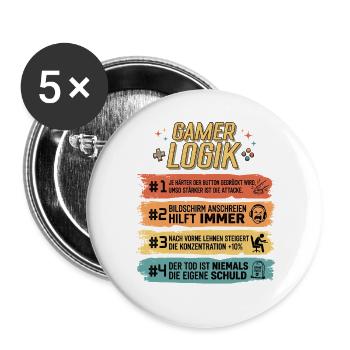 Gamer Logik Lustige Zocker Sprüche Retro - Buttons groß 56 mm (5er Pack) - Weiß - Vorne