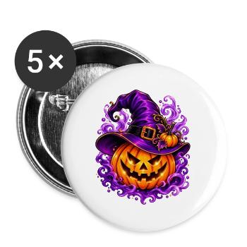 Halloween-Zauberhut Kürbis - Buttons groß 56 mm (5er Pack) - Weiß - Vorne