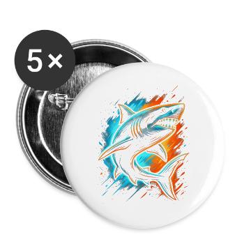 Haifisch Haie Kinder Herren Jungen Hai - Buttons groß 56 mm (5er Pack) - Weiß - Vorne