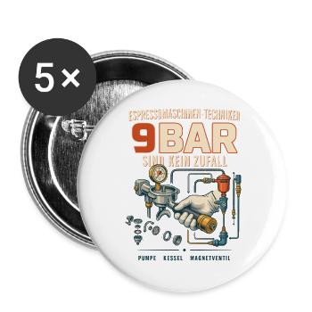 9BAR Espresso Technik Motiv - Buttons groß 56 mm (5er Pack) - Weiß - Vorne