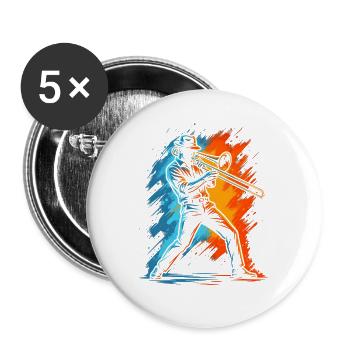 Posaune Posaunenspieler Kinder Herren Posaunist - Buttons groß 56 mm (5er Pack) - Weiß - Vorne