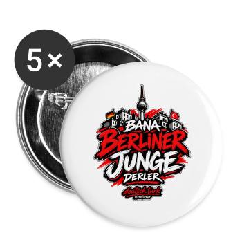 Bana Berliner Junge derler – Berlin Streetwear - Buttons groß 56 mm (5er Pack) - Weiß - Vorne
