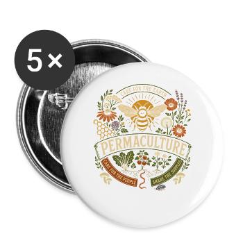 Permakultur-Bestäubergarten - Buttons groß 56 mm (5er Pack) - Weiß - Vorne