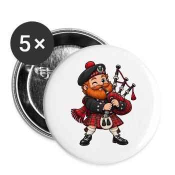 Schotte mit Dudelsack Kawaii Style – Kilt - Buttons groß 56 mm (5er Pack) - Weiß - Vorne