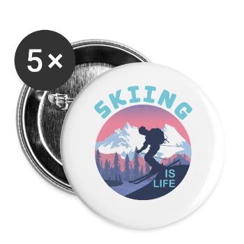 Skifahren Ist Leben Wintersport Retro Silhouette - Buttons groß 56 mm (5er Pack) - Weiß - Vorne