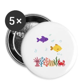 Fisch Unterwasser Kinder Meer Design Tierliebhaber - Buttons groß 56 mm (5er Pack) - Weiß - Vorne