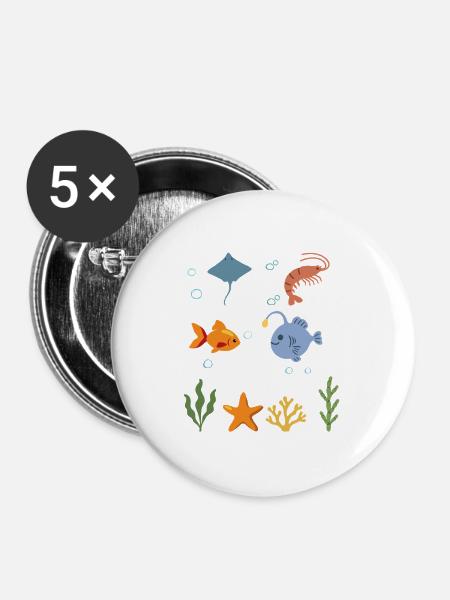 Rochen Unterwasser Kinder Garnele Fisch - Buttons groß 56 mm (5er Pack) - Weiß