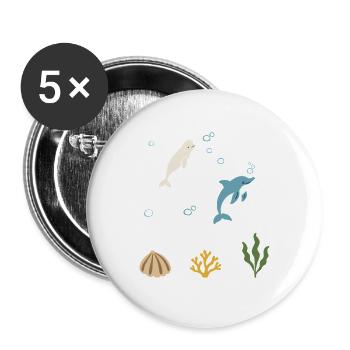 Wal Unterwasser Kinder Delfin Meeresbewohner - Buttons groß 56 mm (5er Pack) - Weiß - Vorne