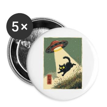 Katze UFO Entführung Japanisch Retro Alien - Buttons groß 56 mm (5er Pack) - Weiß - Vorne