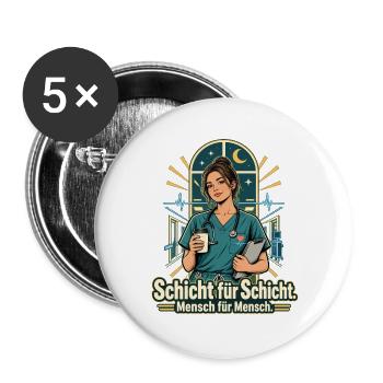 Pflegekraft Krankenpflege Schichtarbeit - Buttons groß 56 mm (5er Pack) - Weiß - Vorne