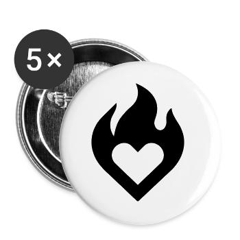 flammendes Herz - Buttons groß 56 mm (5er Pack) - Weiß - Vorne