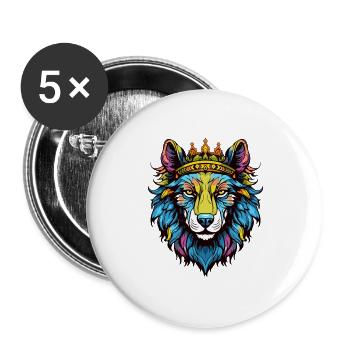 Wolf mit Krone - Buttons groß 56 mm (5er Pack) - Weiß - Vorne