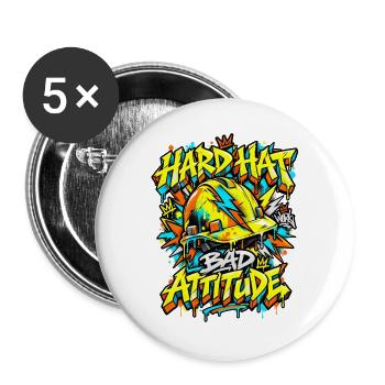 Graffiti Hard Hat Bad Attitude - Buttons groß 56 mm (5er Pack) - Weiß - Vorne