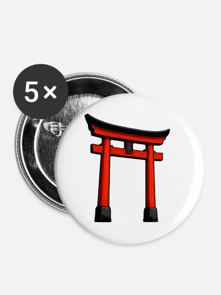 Roter Shinto-Torii Türbogen - Buttons groß 56 mm (5er Pack) - Weiß