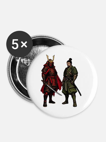 Roter und Grüner Samurai-Kontrast - Buttons groß 56 mm (5er Pack) - Weiß