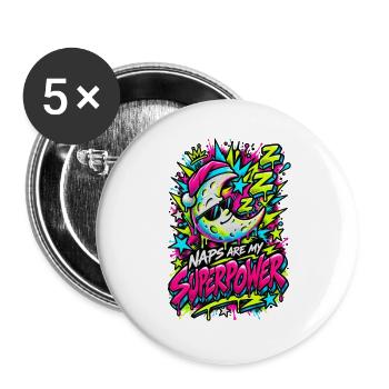 Naps sind meine Superkraft Neon - Buttons groß 56 mm (5er Pack) - Weiß - Vorne