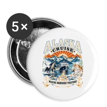 Alaska Kreuzfahrt 2026 Erinnerungen - Buttons groß 56 mm (5er Pack) - Weiß - Vorne