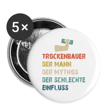 Trockenbau Trockenbauer Trockenbaumonteur Geschenk - Buttons groß 56 mm (5er Pack) - Weiß - Vorne