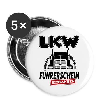 LKW  Führerschein bestanden Sprüche Lastwagen - Buttons groß 56 mm (5er Pack) - Weiß - Vorne