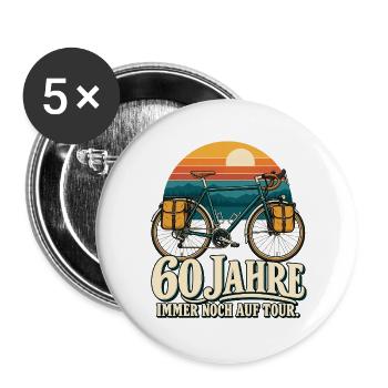 60 Jahre Tour: Retro Fahrradreise - Buttons groß 56 mm (5er Pack) - Weiß - Vorne