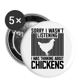 Hühner Humor - Buttons groß 56 mm (5er Pack) - Weiß - Vorne